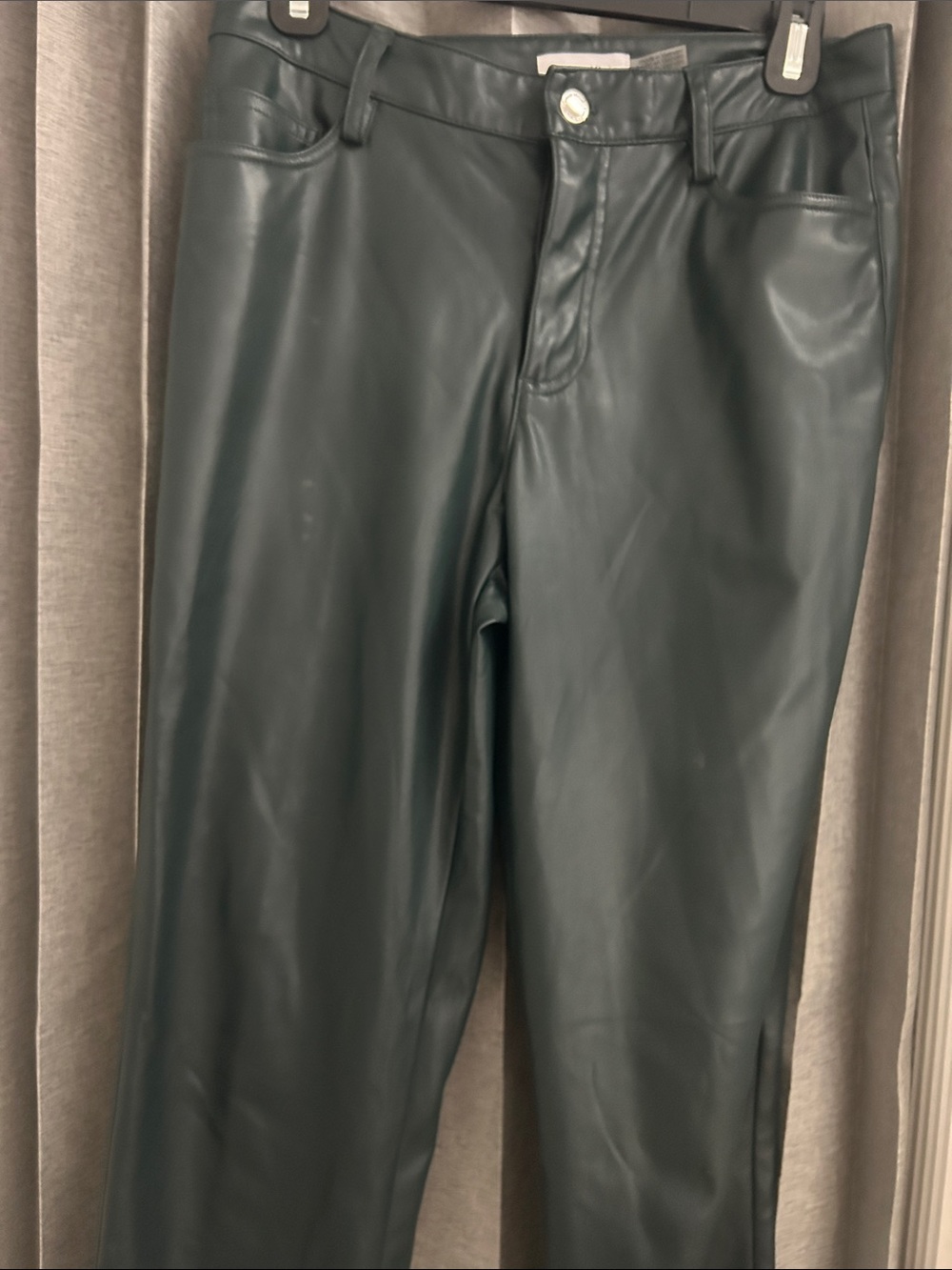 Calvin Klein Dark Green Faux Leather Boot Cut Pants